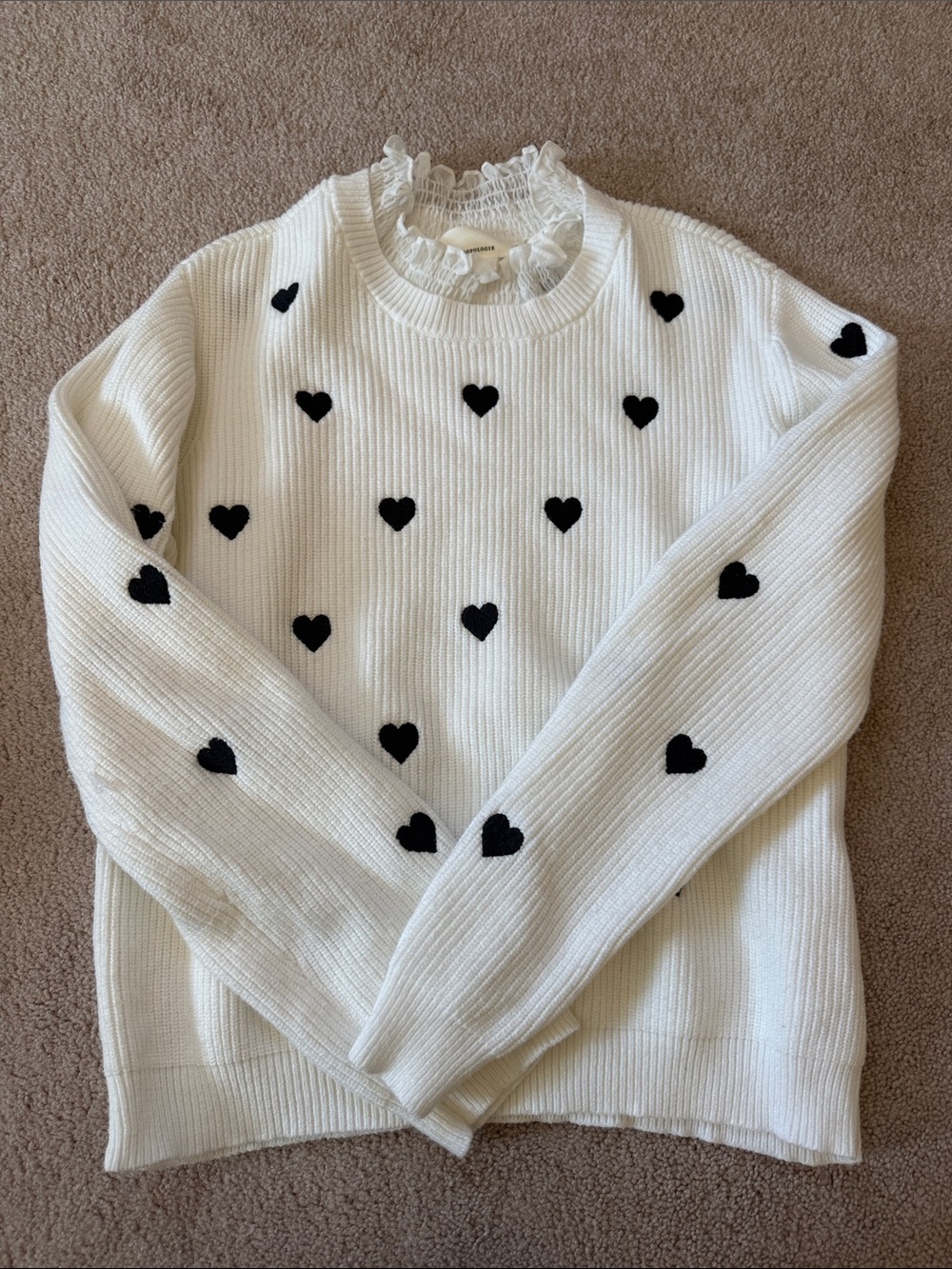 Anthropologie Sweater with Black Hearts